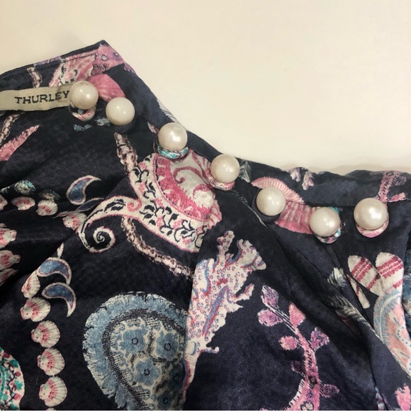 Thurley Crown Of Thornes Silk Blouse Paisley Pearl Beads Lavender Baby Blue US10 - Picture 9 of 14